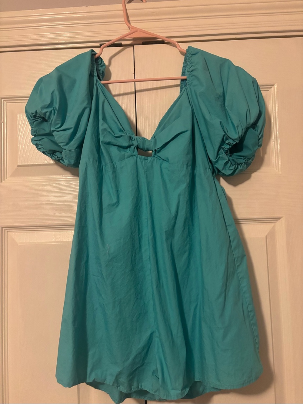 Turquoise Puff Sleeve bow back romper Day Moon large